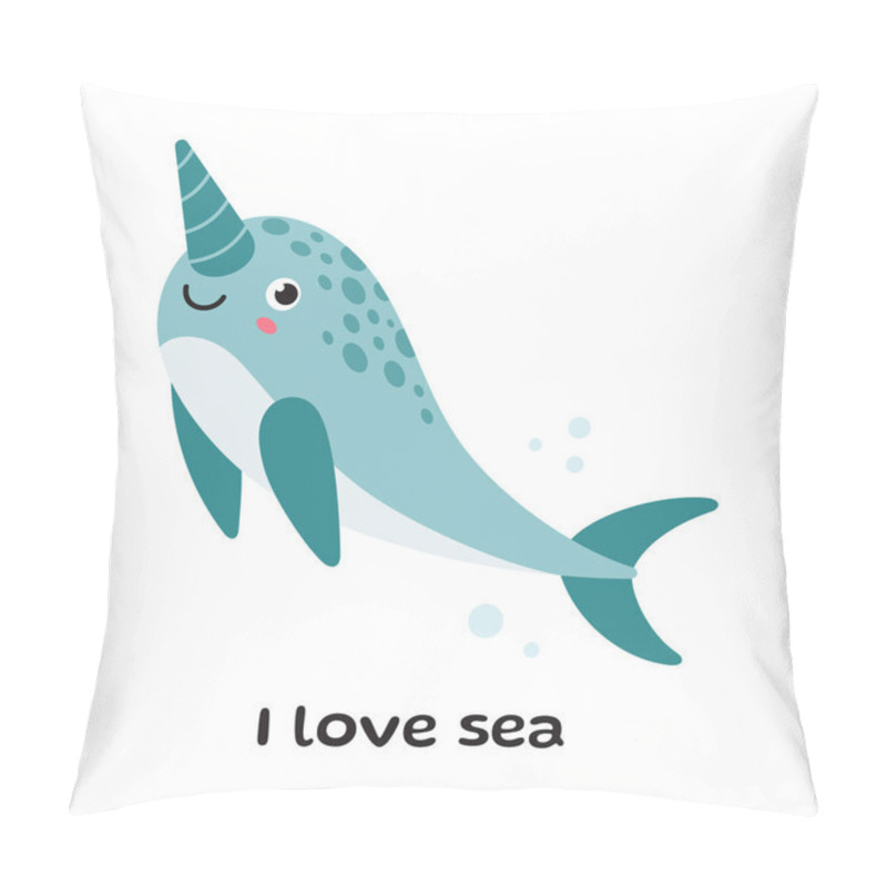 Personality  Cute Cartoon Narwhal. Postcard With Unicorn-fish And Text. Vector Illustration Of Narwhal. Sea Animal, Sea Creature. Kids Illustration In Cartoon Style. Flat Design. Underwater Life. Pillow Covers