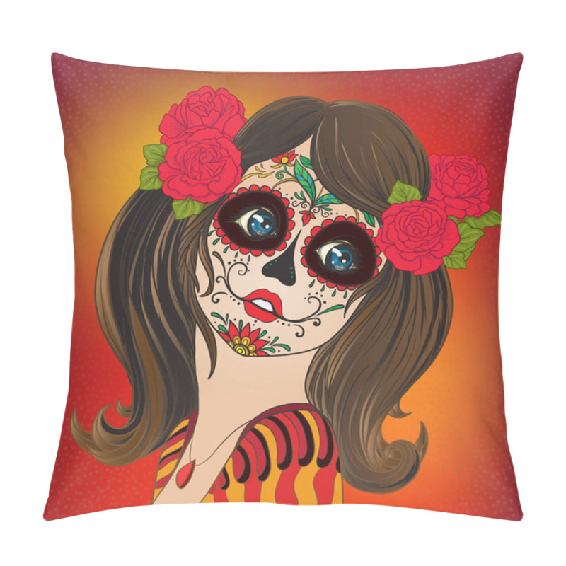 Personality  Portrait Of A Young Beautiful Girl In Halloween Or Day Of The De Pillow Covers