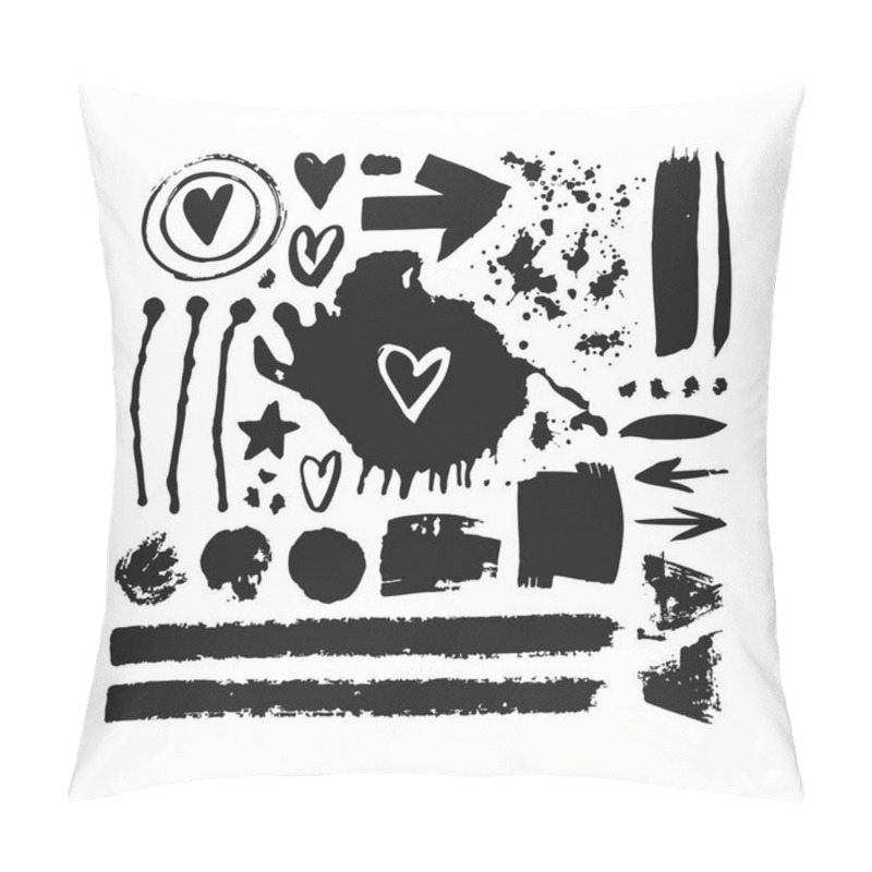 Personality  Set Of Hand Drawn Objects. Black On White Background Isolated. Abstract Brush Drawing. Vector Art Illustration Grunge Forms, Frames, Arrows, Hearts, Stars And Other Pillow Covers