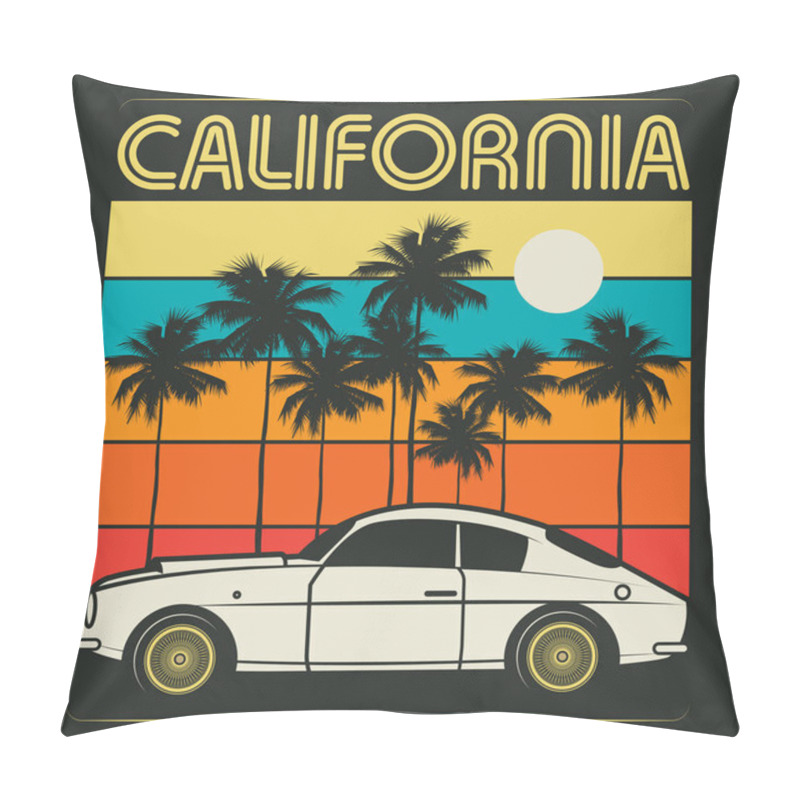 Personality  Retro Illustration Of Old Classic Car Text California Pillow Covers