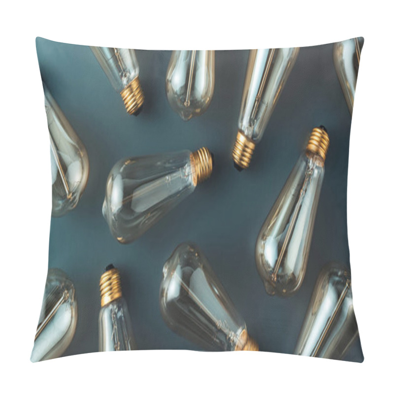 Personality  Top View Of Pattern Made Of Light Bulbs On Grey Pillow Covers