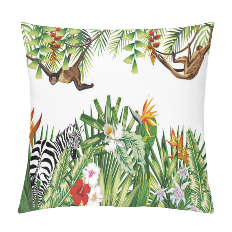 Personality  Tropical Illustration With Flowers Plants Monkey Zebra Pillow Covers