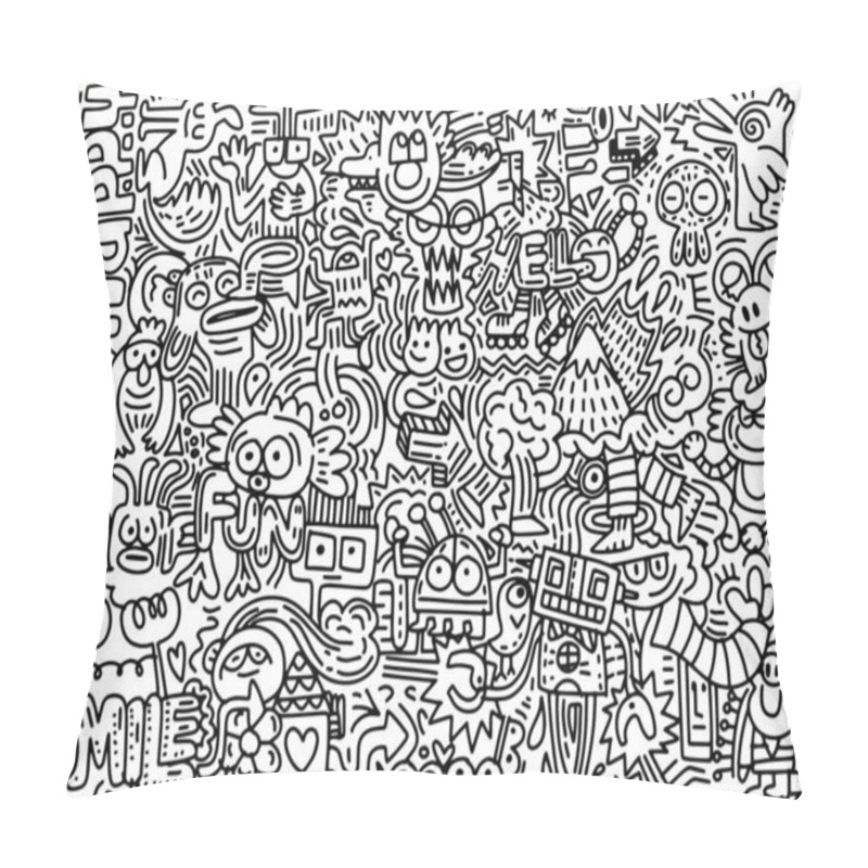 Personality  Hand Drawn Vector Illustration Of Doodle Funny World, Illustrato Pillow Covers