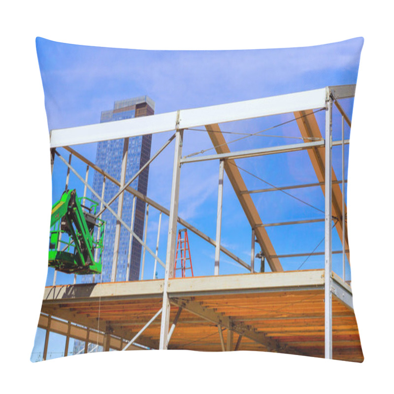 Personality  Building Office Is Framed By Metal Structures Made Of Steel Beams When It Is Still In Construction Phase Pillow Covers