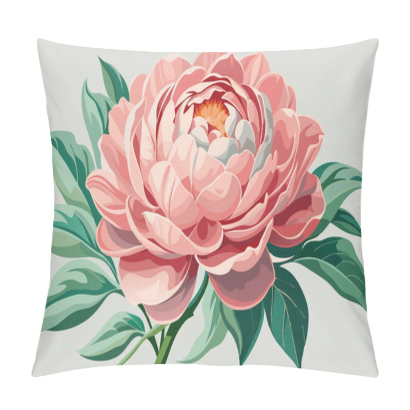 Personality  Minimalistic Pink Flower Illustration With Green Leaves On Light Green Background Pillow Covers