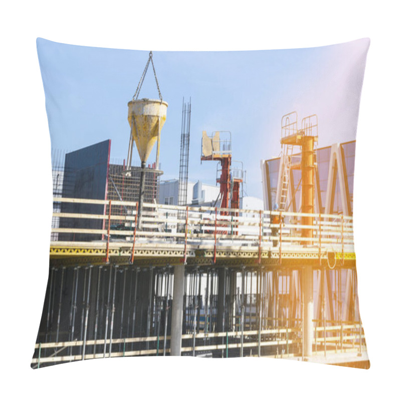 Personality  Construction Crane Tower On Blue Sky Background. Crane And Building Working Progress. Worker. Empty Space For Text. Construction Concept. Site. New Buildings With A Crane. Tower Crane Pillow Covers