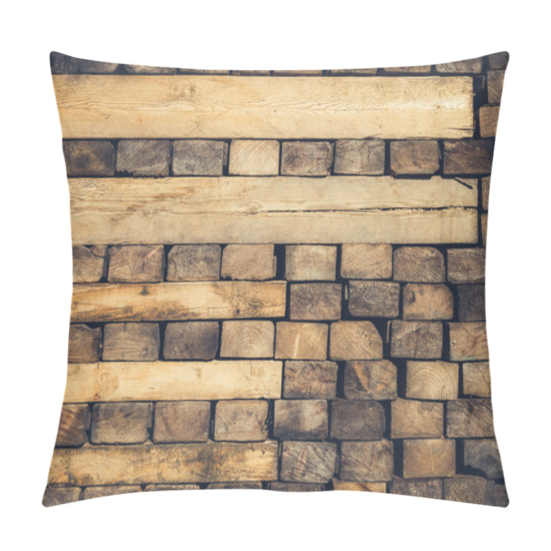 Personality  Background Of Stacked Wood Cut In Squared Timber Pillow Covers