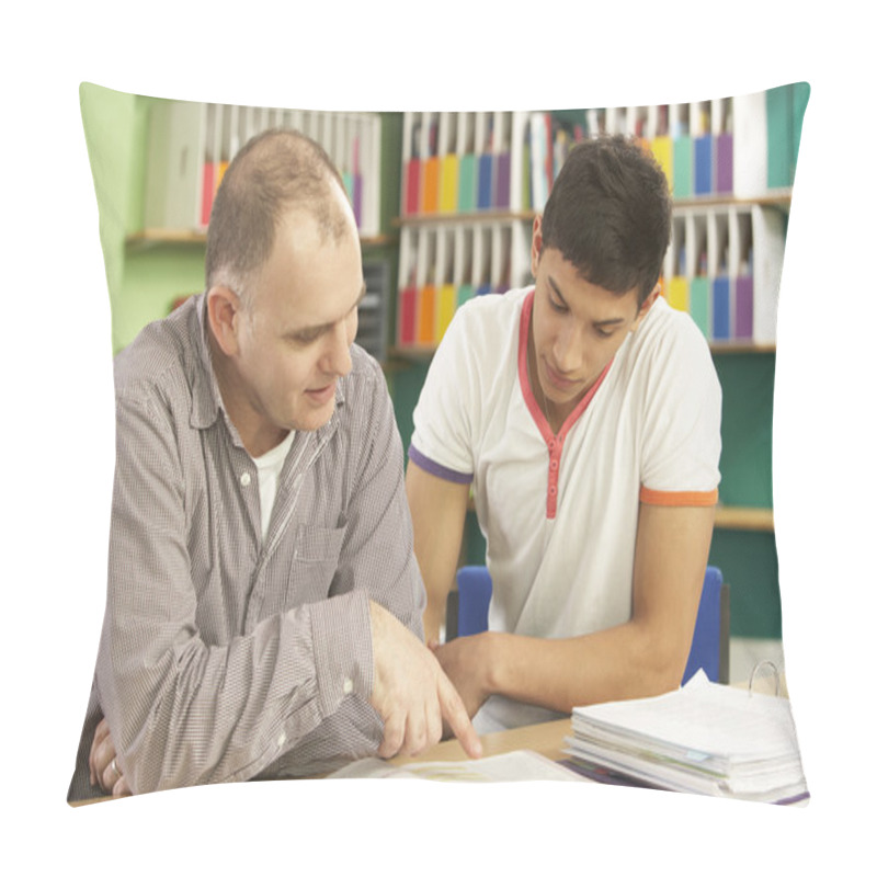 Personality  Teenage Student In Classroom With Tutor Pillow Covers