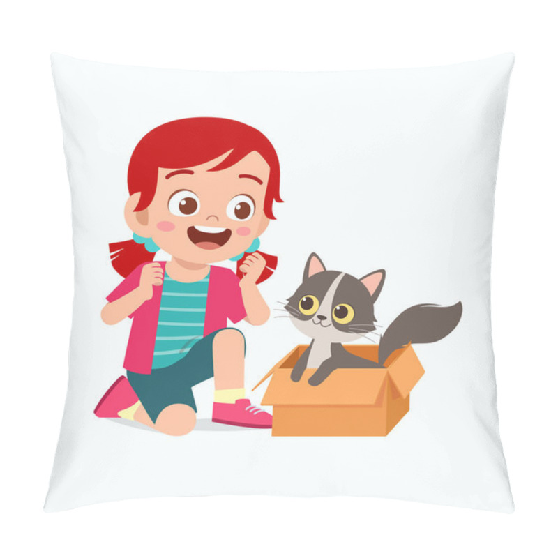 Personality  Happy Cute Little Kid Girl Play With Pet Cat Pillow Covers