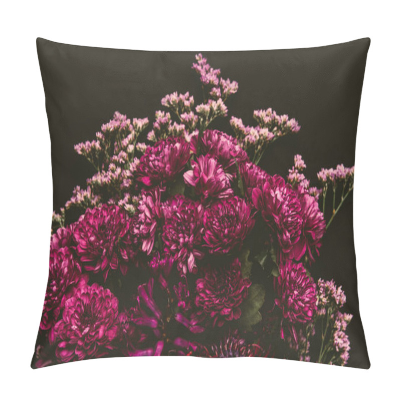 Personality  Close-up View Of Beautiful Tender Pink Flowers Isolated On Black  Pillow Covers