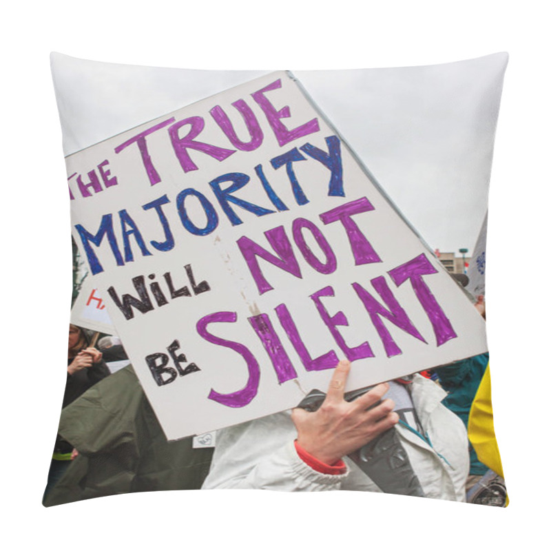 Personality  Woman Carries Sign In Atlanta Anti Trump Protest March Pillow Covers