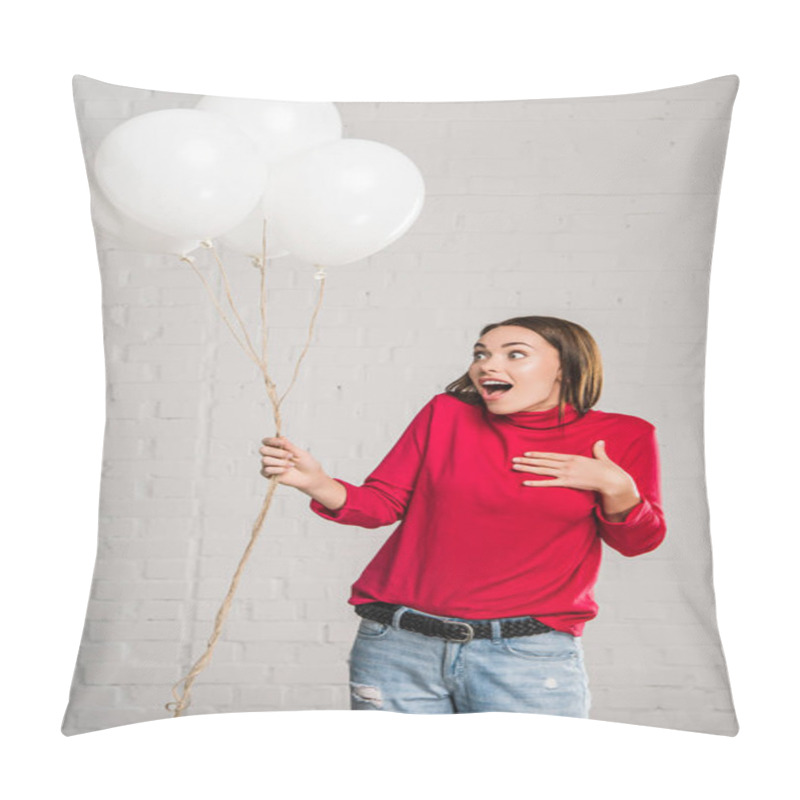 Personality  Woman With White Helium Balloons Pillow Covers