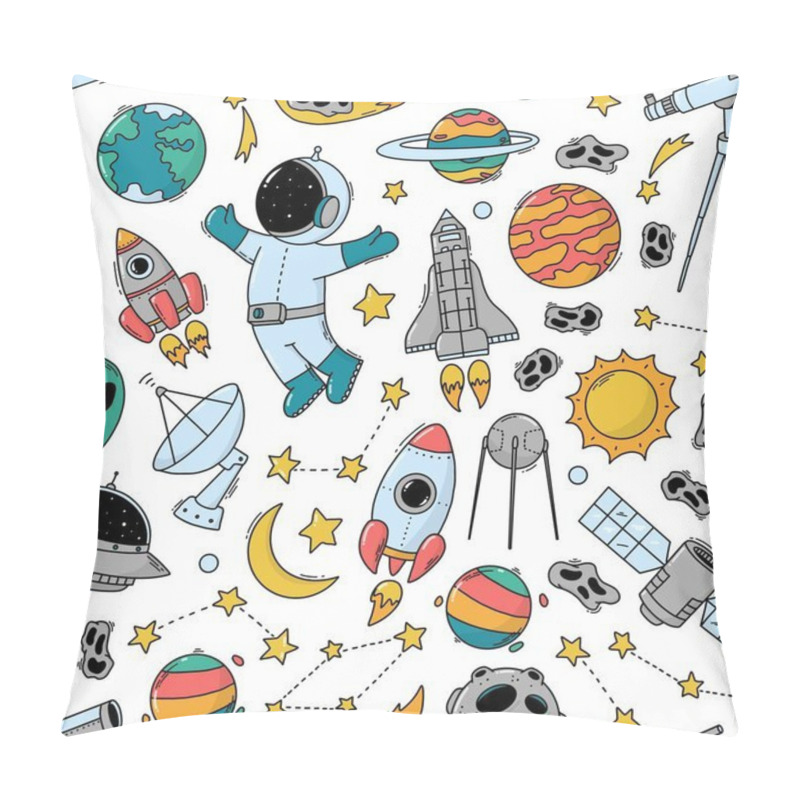 Personality  Kids Space Doodles Seamless Pattern For Wallpaper, Wrapping Paper, Scrapbooking, Stationery, Bedding, Textile Prints, Planners, Backgrounds, Etc. EPS 10 Pillow Covers