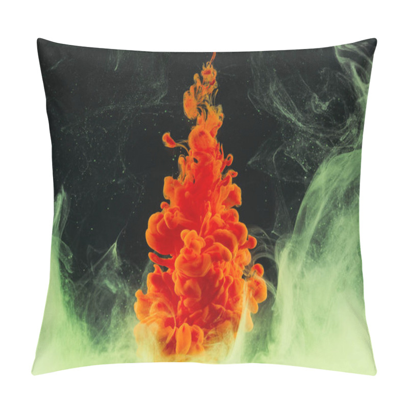 Personality  Close-up View Of Bright Abstract Orange Paint Explosion On Black Pillow Covers