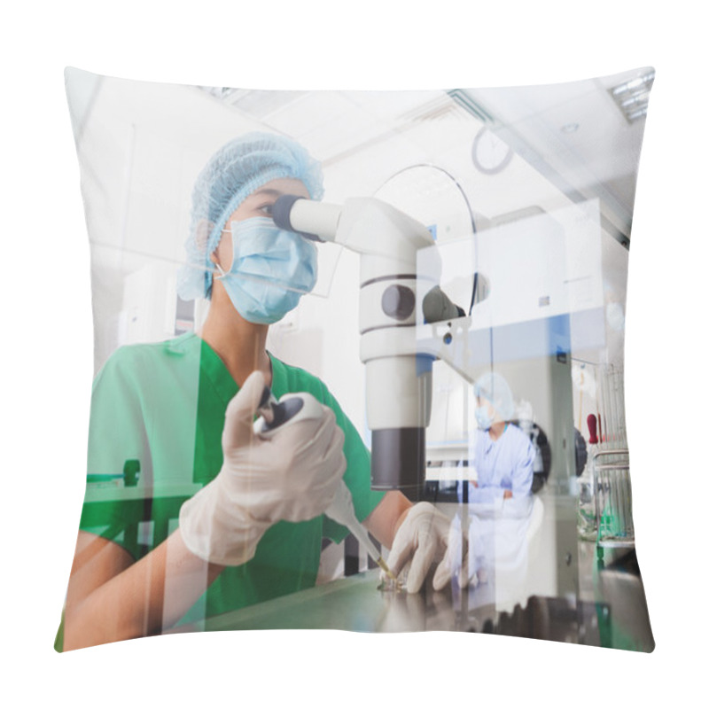 Personality  Asian Scientist Using Microscope Pillow Covers