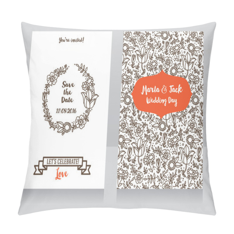 Personality  Wedding Cards With Doodle Flowers Pillow Covers