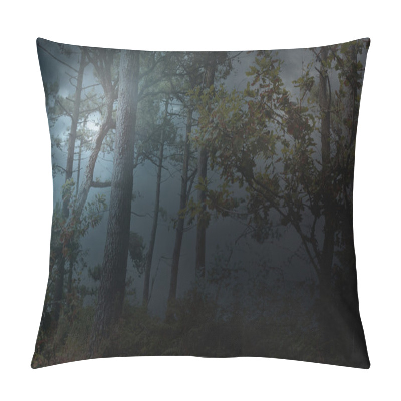 Personality  Full Moon Rises Over A Forest On A Misty Night Pillow Covers