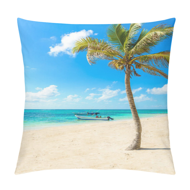 Personality  Akumal Beach With Boats And Tourists, Mexico. Pillow Covers