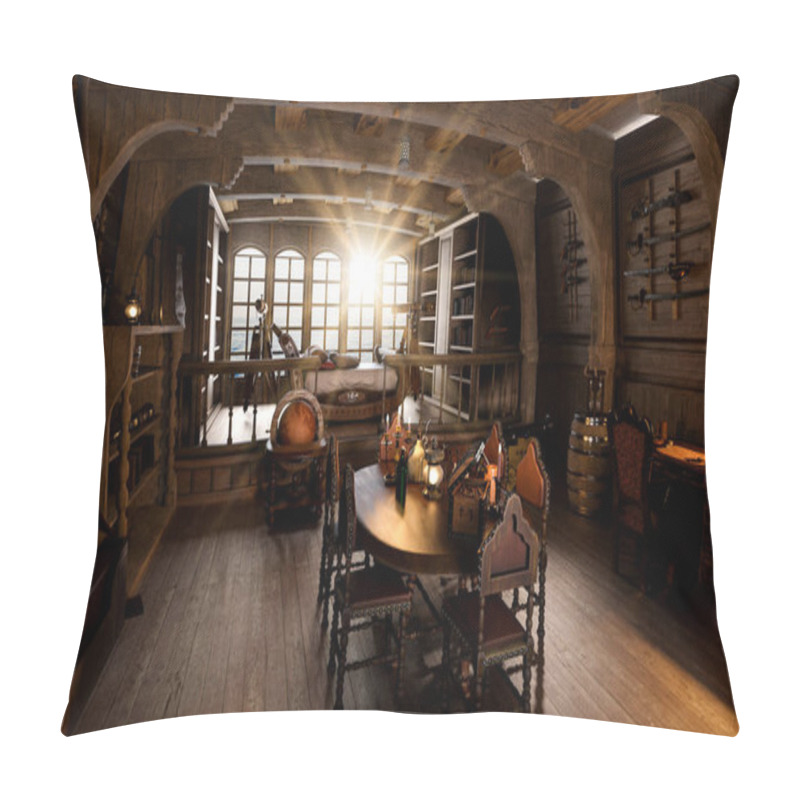 Personality  Captains Cabin Below Deck On A Pirate Sailing Ship, 3d Render Recreation Pillow Covers