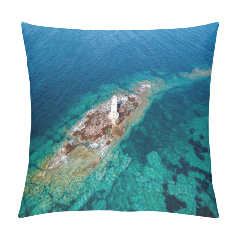 Personality  Mangiabarche Lighthouse, Sant Antioco, Sardinia, Italy. Aerial View Pillow Covers