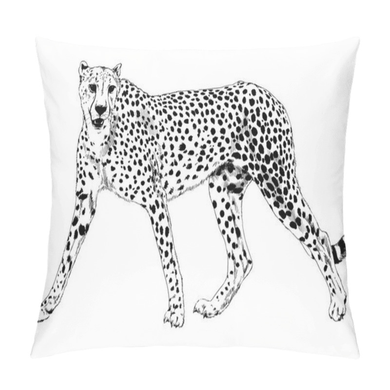 Personality  Running Cheetah Drawn In Ink By Hand On A White Background Pillow Covers