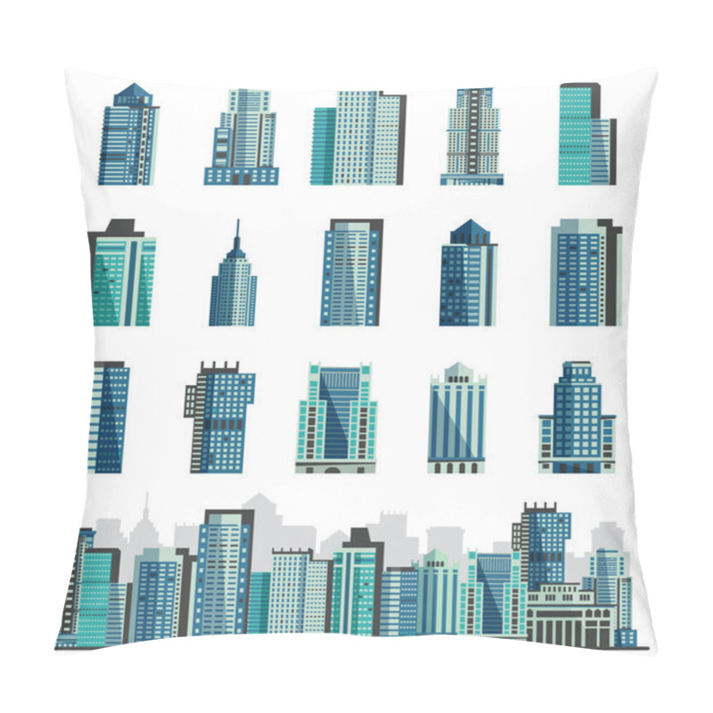 Personality  Building Skyscraper Or City Skyline Vector Set Cityscape With Business Officebuilding Of Commercial Company And Build Architecture To High Sky Illustration Isolated On White Background Pillow Covers