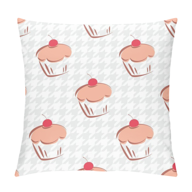 Personality  Tile Vector Background With Cherry Cupcake On White And Grey Houndstooth Pattern Pillow Covers