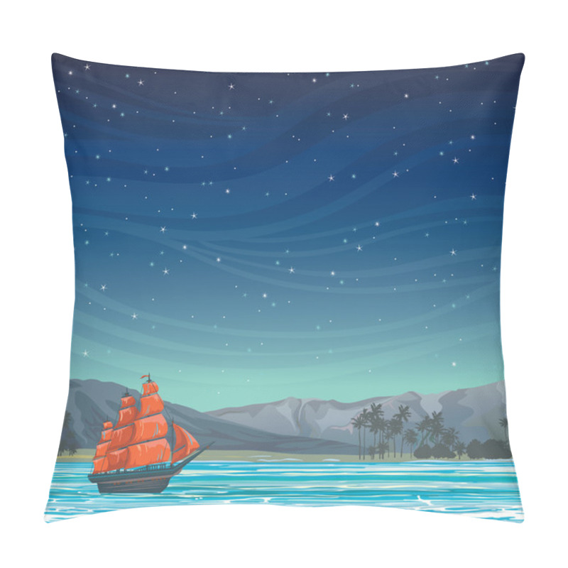 Personality  Old Sailboat And Island At Night Sky. Pillow Covers