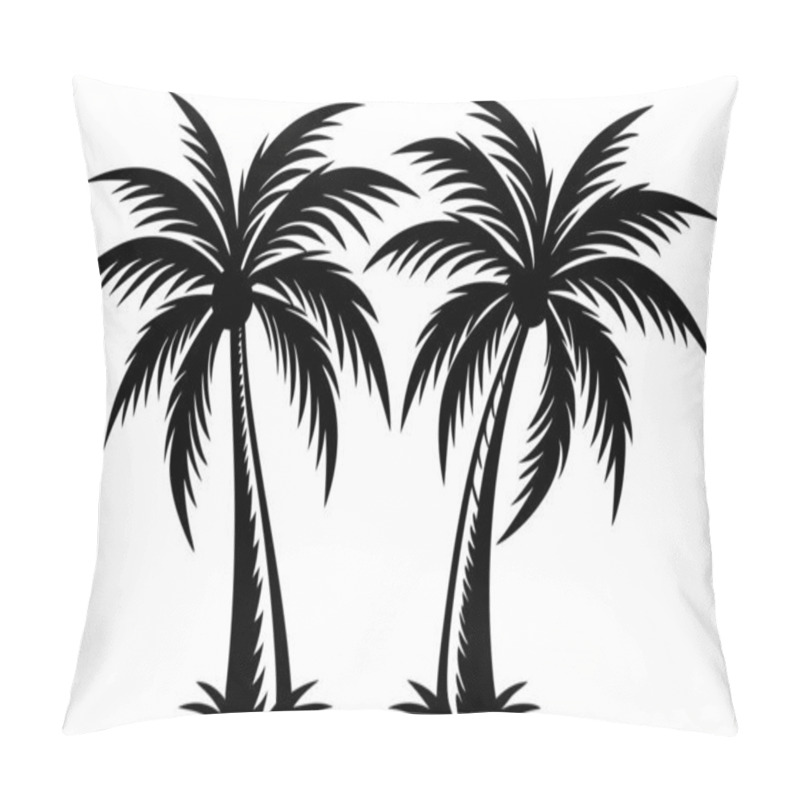 Personality  Striking Black And White Silhouette Of Two Palm Trees Pillow Covers