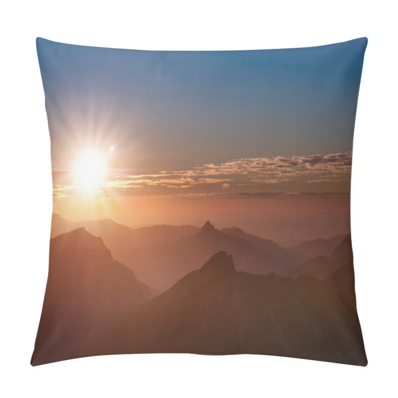 Personality  Sunset Mood On Top Of Tirol Mountain With Peaks Clouds And Sun Pillow Covers