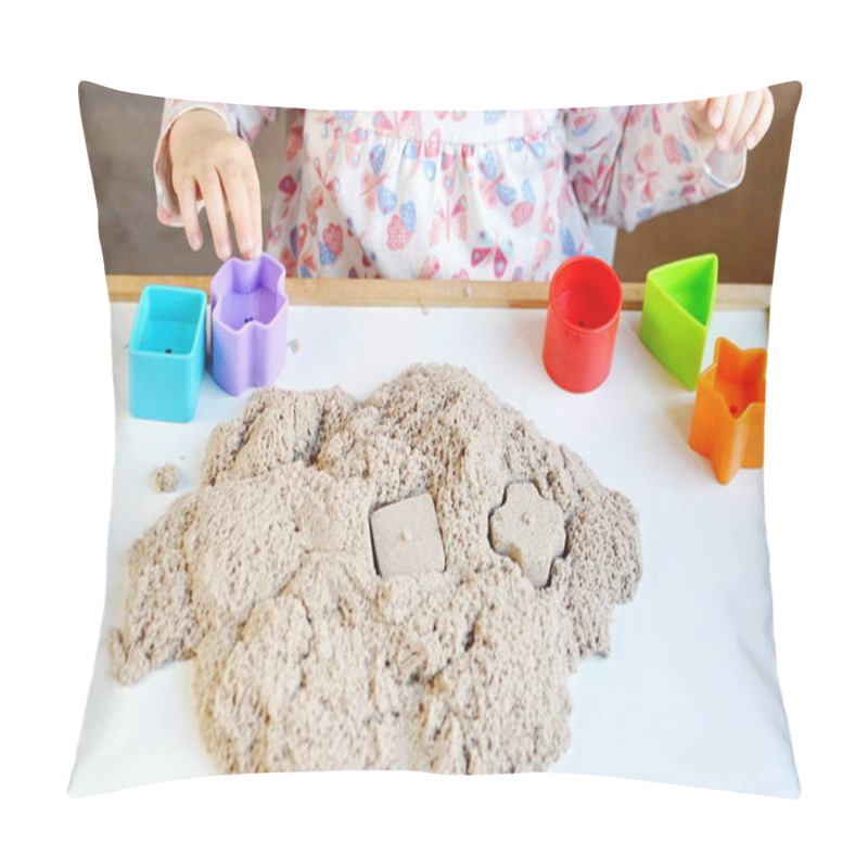 Personality  Little Girl Playing With Kinetic Sand At Home  Pillow Covers