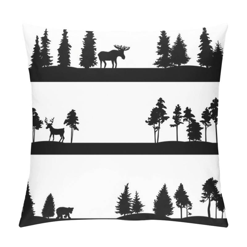 Personality  Set Of Different Landscapes With Trees And Animals Pillow Covers