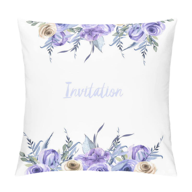 Personality  Watercolor Blue And Brown Roses And Plants Card Template, Invitation Card Design, Hand Painted On A White Background Pillow Covers