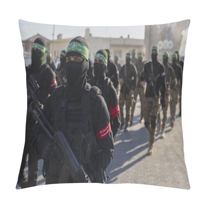 Personality  Hamas Holds Military Parade To Remember Israel's 2014 Offensive. July 20, 2022, Gaza  Strip, Palestine: Brigadiers From Al-Qassam, The Military Wing Of The Islamic Resistance Movement Hamas Pillow Covers