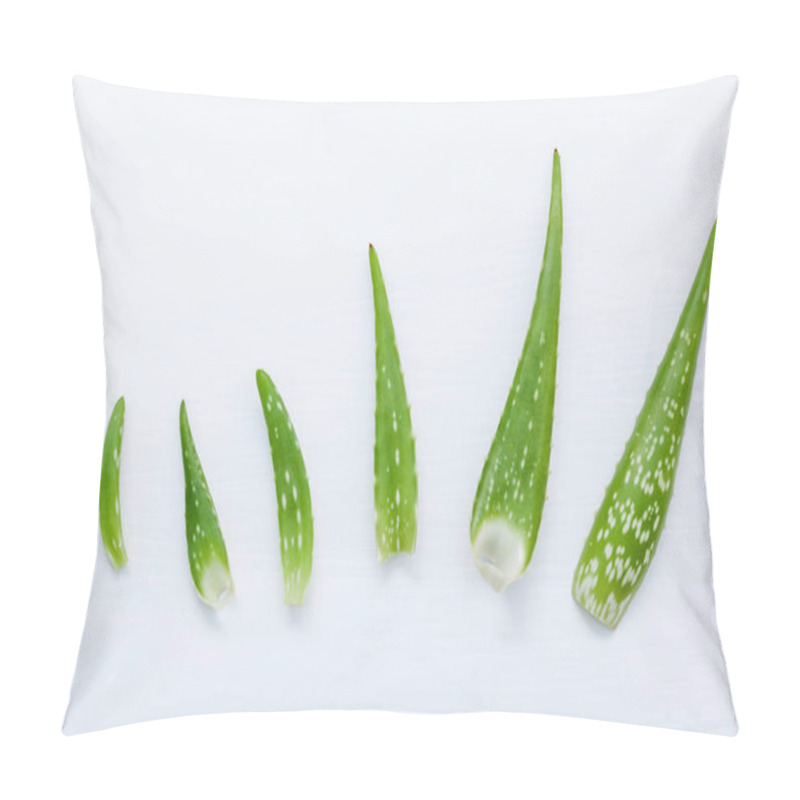 Personality  Different Size Of Aloe Vera Leaves On White Wooden Background. S Pillow Covers