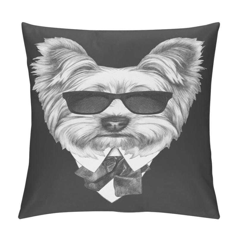 Personality  Portrait Of Yorkshire Terrier Dog In Suit Pillow Covers