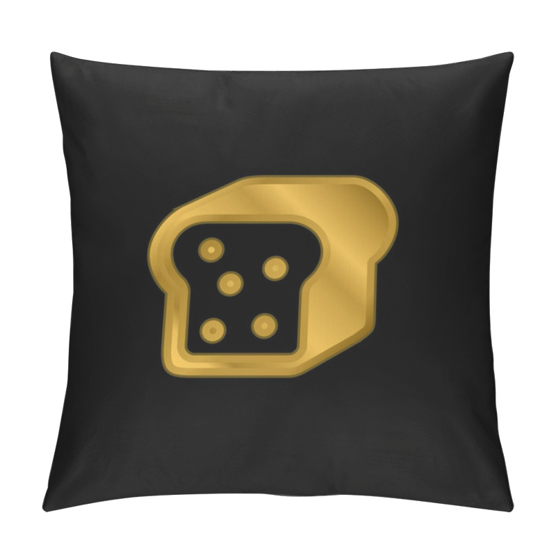 Personality  Bread Piece With Seeds Gold Plated Metalic Icon Or Logo Vector Pillow Covers