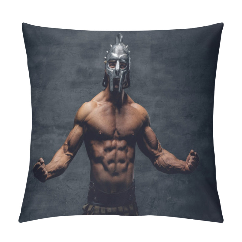 Personality  Muscular Man In A Gladiator Silver Helmet  Pillow Covers