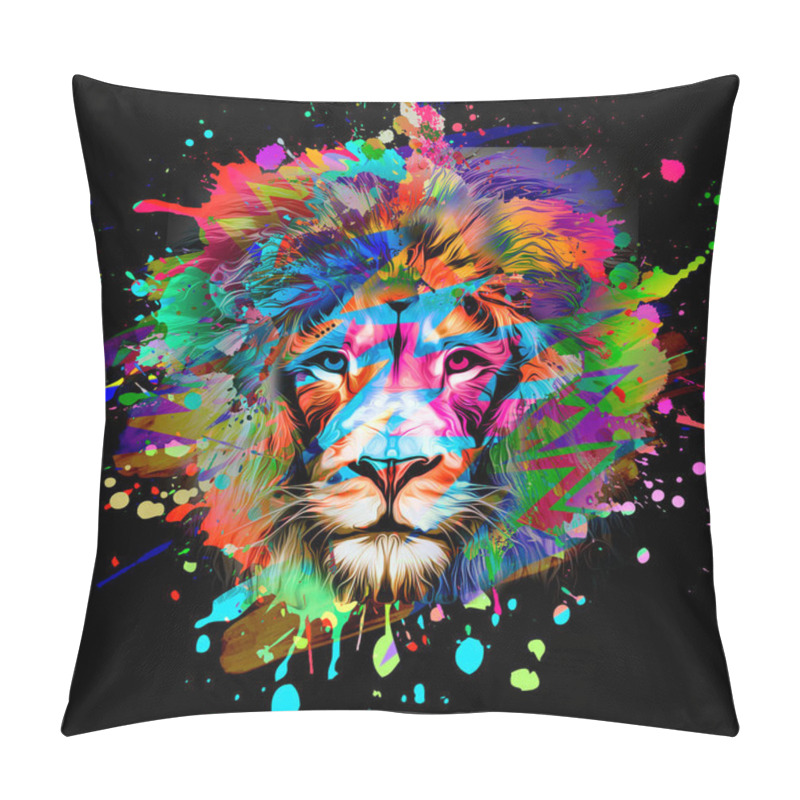 Personality  Lion Head With Creative Abstract Elements On Dark Background Pillow Covers