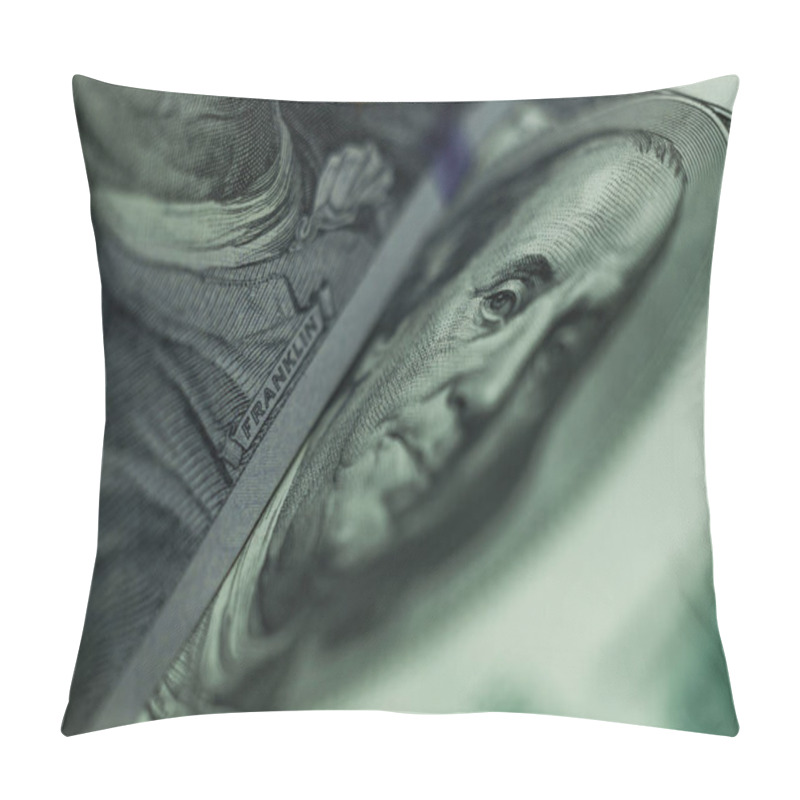 Personality  Close Up Franklin's Face  On A One Hundred Dollar. American, US Dollars Cash Money Background. Pillow Covers