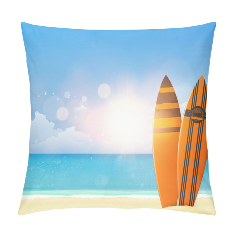 Personality  Sandy Beach With Surf Boards Pillow Covers