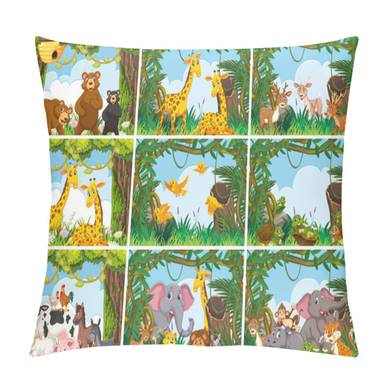 Personality  Set Of Various Animals In Nature Scenes Pillow Covers