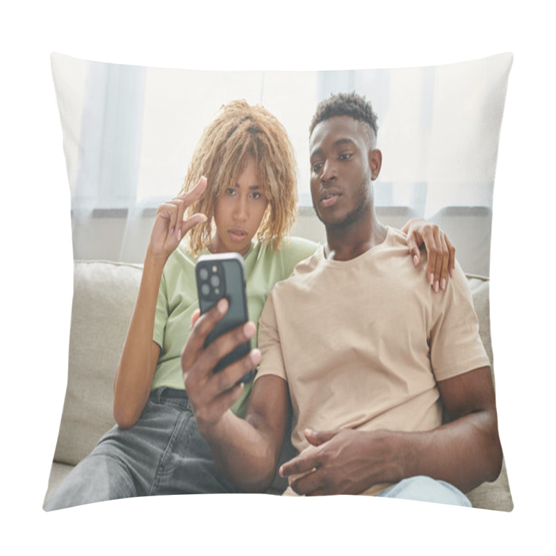 Personality  Happy African American Couple Using Sign Language To Communicate During Video Chat On Smartphone Pillow Covers