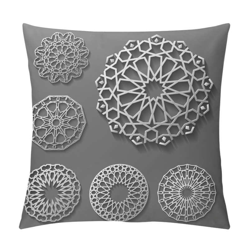 Personality  Islamic Ornament Vector , Persian Motiff . 3d Ramadan Round Pattern Elements . Geometric Logo Template Set. Circular Ornamental Arabic Symbols . Pillow Covers