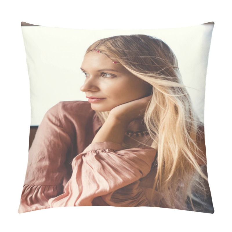 Personality  Attractive Blonde Hippie Girl In Hair Decoration Pillow Covers