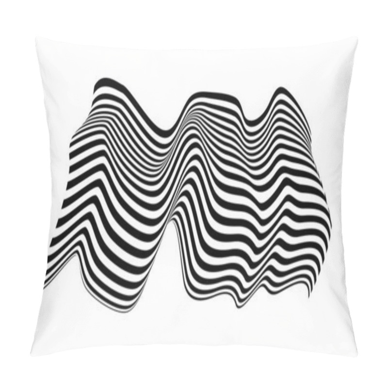 Personality  Waving Flag As A Brush Stroke With Zebra Texture. Vest Striped With Fabric Black And White Stripes Curved In A Bizarre Way With Waves Curving Along The Trajectory. Pillow Covers