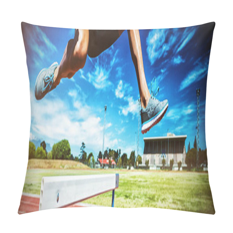 Personality  Female Athlete Jumping Above The Hurdle During The Race Pillow Covers