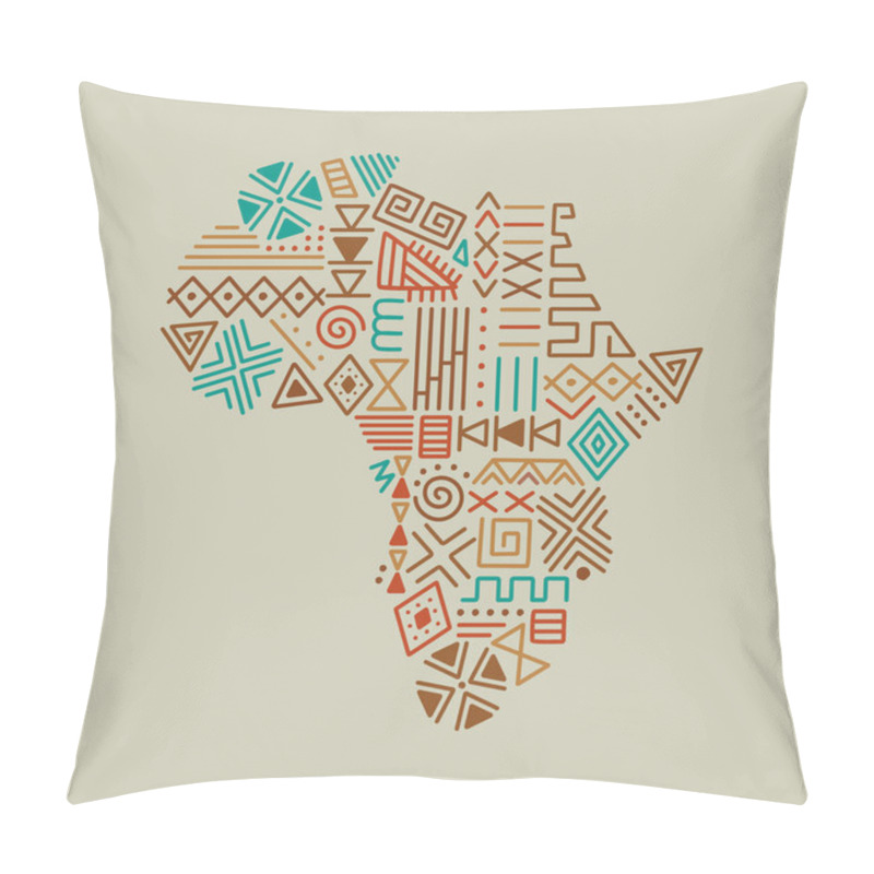 Personality  Africa Continent Map Shape Illustration Concept Made Of Traditional African Culture Decoration And Colorful Tribal Art Symbol On Isolated Background. Pillow Covers