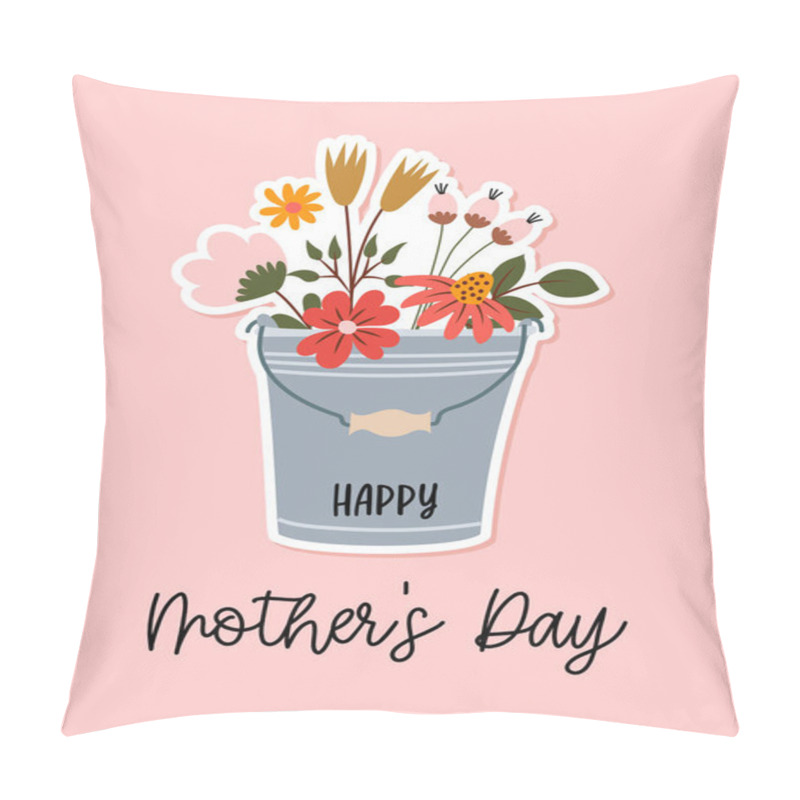 Personality  Happy Mother's Day - International Mother's Day Greeting Card. Calligraphy Handwritten Phrase And Hand Drawn Flowers. Handmade Calligraphy Illustration. Women's Day Card On White Background Pillow Covers