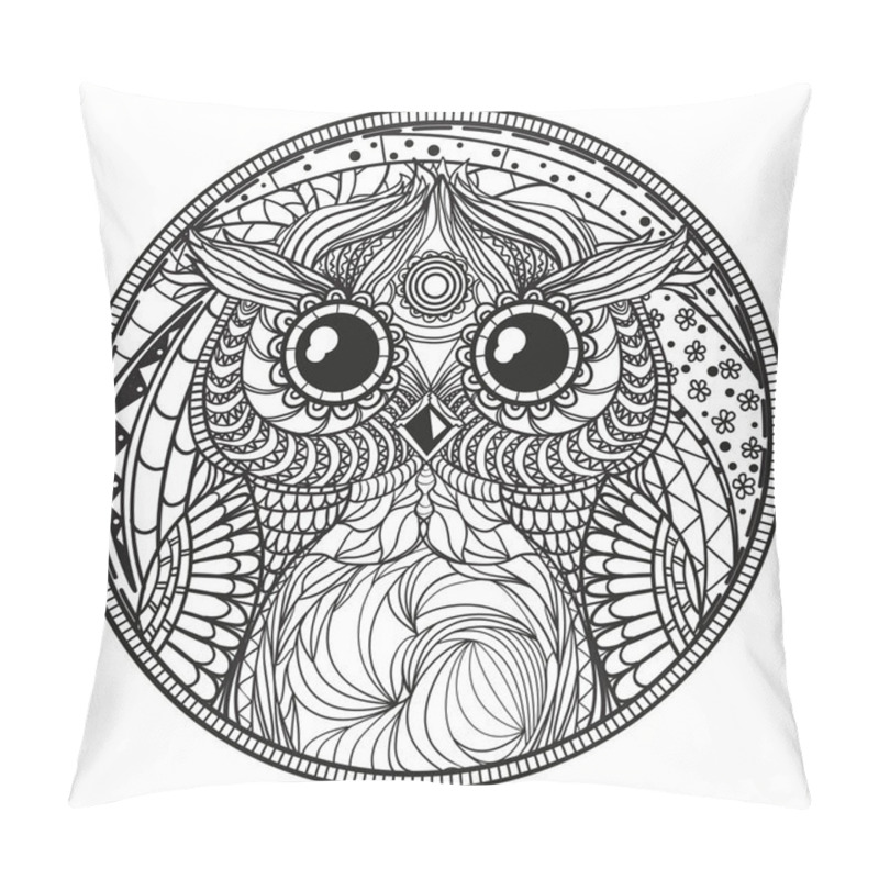 Personality  Mandala With Owl. Zentangle. Pillow Covers